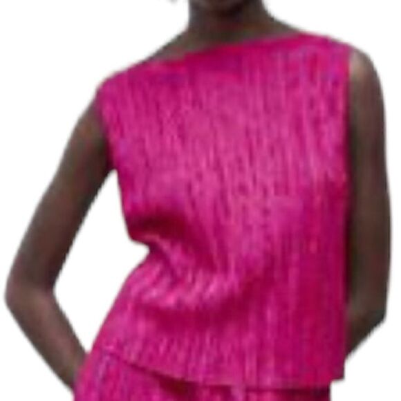Zara Fuschia Pink Pleated Top(Size Large) - Picture 1 of 7